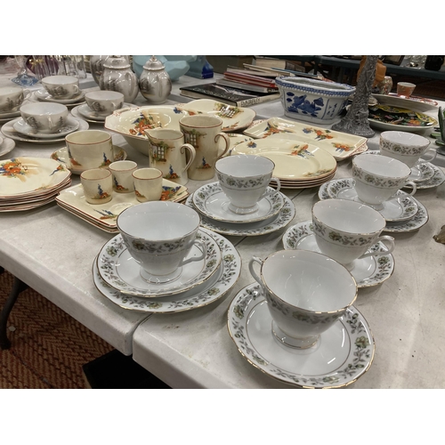 263 - TWO VINTAGE PART TEA SETS - BONE CHINA FLORAL EXAMPLE AND LEIGHTON OLD COTTAGE WINDOW PATTERN