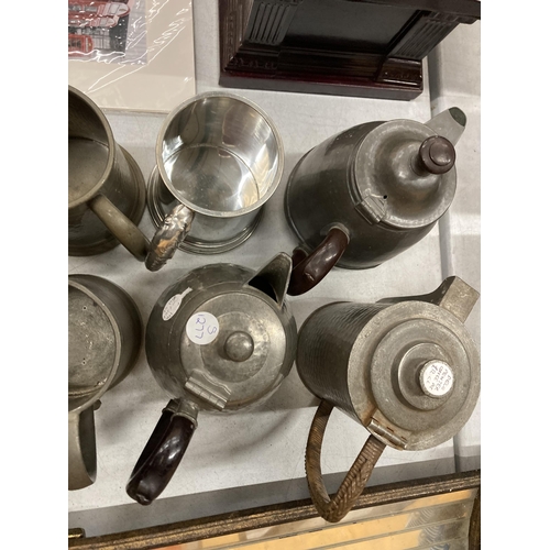 272 - A COLLECTION OF VINTAGE PEWTER TANKARD AND COFFEE POTS