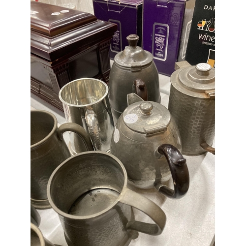 272 - A COLLECTION OF VINTAGE PEWTER TANKARD AND COFFEE POTS