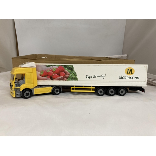 350 - A BOX OF FIVE LORRIES PLUS ONE BUS TO INCLUDE MORRISON, POUNDLAND, ETC.,