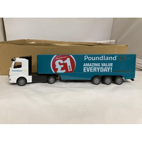 350 - A BOX OF FIVE LORRIES PLUS ONE BUS TO INCLUDE MORRISON, POUNDLAND, ETC.,