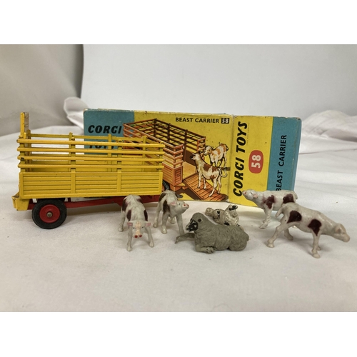 360 - TWO BOXED CORGI MODELS NO. 58 - BEAST CARRIER WITH ANIMALS AND NO. 50 - A MASSEY FERGUSON 65 TRACTOR