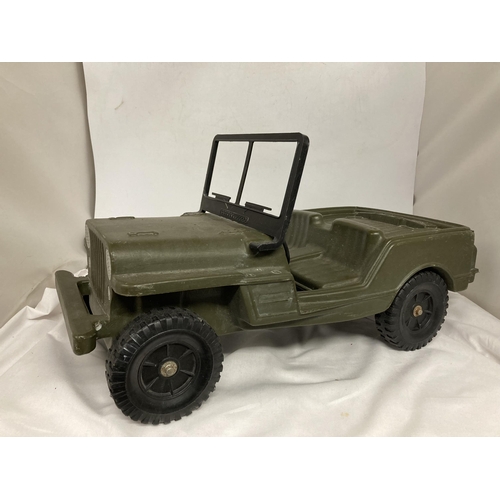 384 - A LARGE ARMY TRUCK, JEEP AND A MOTORCYCLE AND SIDE CAR