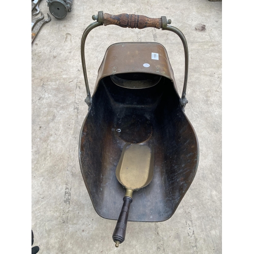 1550 - A VINTAGE COPPER COAL BUCKET AND COAL SHOVEL