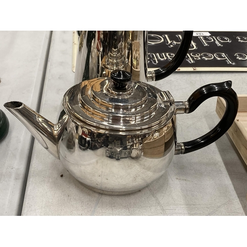 150 - A SILVER PLATED FOUR PIECE TEASET TO INCLUDE A TEAPOT, HOT WATER JUG, CREAM JUG AND SUGAR BOWL