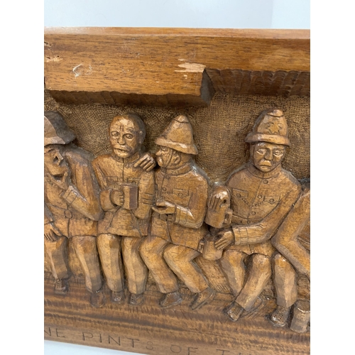 19 - A LARGE CARVED WOODEN 'THE NINE PINTS OF THE LAW' POLICEMAN PLAQUE