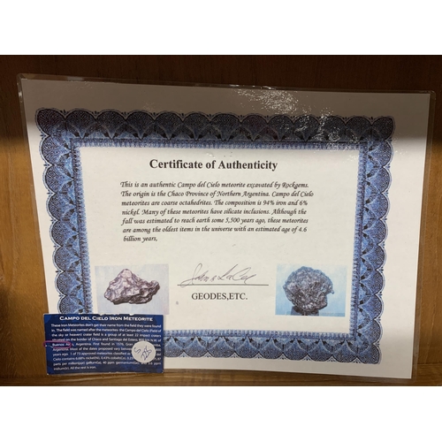 4 - A 5KG CAMPO DEL CIELO IRON METEORITE WITH CERTIFICATE OF AUTHENTICITY, 4000 - 6000 YEARS OLD