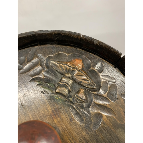 41 - A VINTAGE WOODEN BARREL WITH LEPRACHAUN DESIGN, WELL MADE, SAID TO BE MADE WHEN IN A CELLAR IN WWII