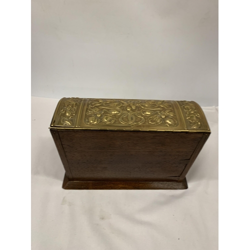 49 - A VINTAGE OAK AND BRASS LETTER BOX