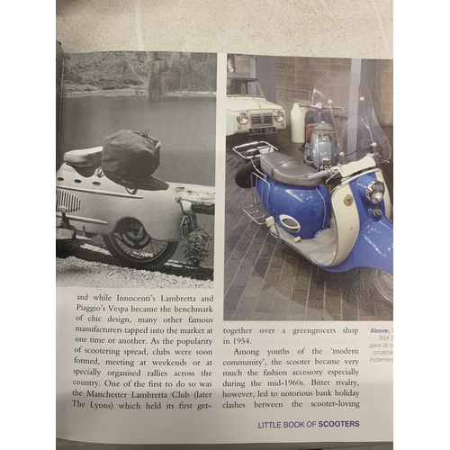 174 - AN ITALIAN TIN PLATE SCOOTER WITH A COLOUR BOOK OF SCOOTERS