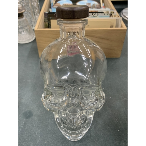 196 - A CRYSTAL HEAD DOUBLE THICKNESS GLASS SKULL, HEIGHT 17CM