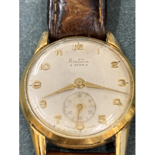 197 - A BENTIMA STAR MEN'S WRISTWATCH WITH LEATHER STRAP