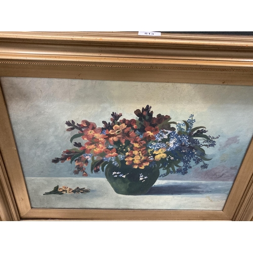 813 - AN OIL ON CANVAS STILL LIFE PAINTING OF FLOWERS IN A VSE, POSSIBLY BY JEAN COOK, 64CM X 59CM