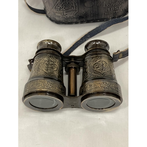 815 - A PAIR OF BRASS BINOCULARS IN A LEATHER CASE