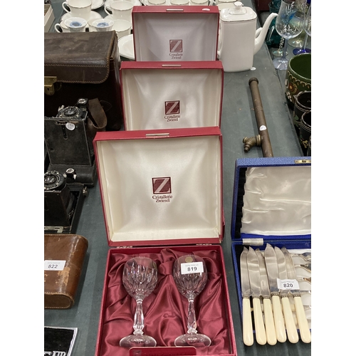 819 - THREE SETS OF TWO 'CRISTALLERIE ZWIESEL' GLASSES, BOXED