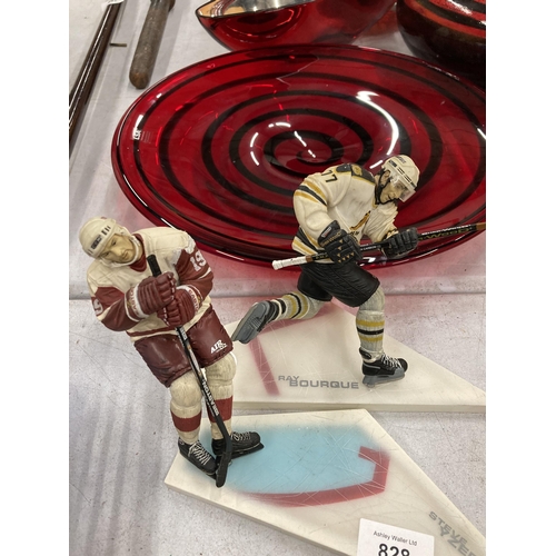 828 - TWO ICE HOCKEY PLAYERS ON PLINTHS, STEVE YZERMAN AND RAY BOURQUE