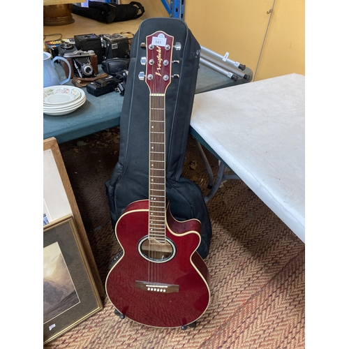 841 - A WESTFIELD ELECTRIC ACOUSTIC GUITAR WITH GUITAR STAND AND WESTFIELD CASE