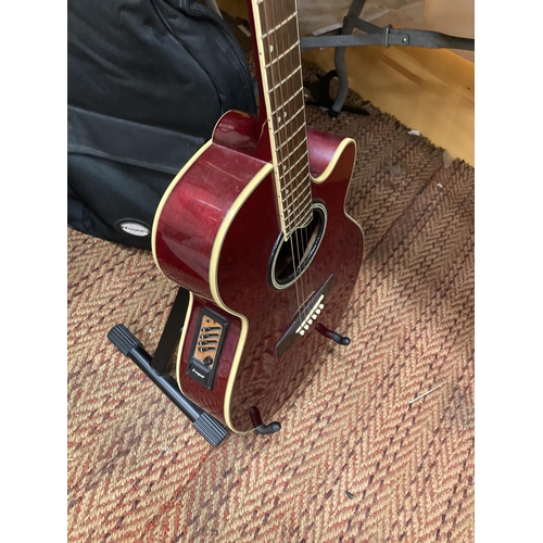 841 - A WESTFIELD ELECTRIC ACOUSTIC GUITAR WITH GUITAR STAND AND WESTFIELD CASE