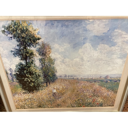 843 - A LARGE FRAMED CLAUDE MONET PRINT 'SUMMERFIELD', 100CM X 86CM