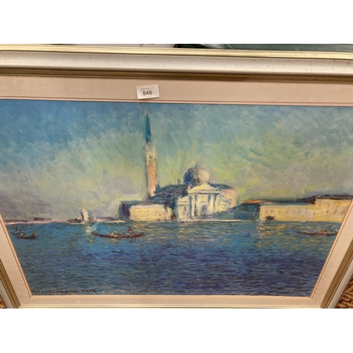 846 - A LARGE FRAMED CLAUDE MONET PRINT, 96CM X 74CM