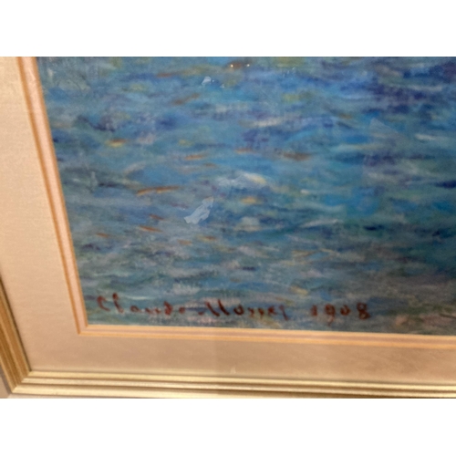 846 - A LARGE FRAMED CLAUDE MONET PRINT, 96CM X 74CM