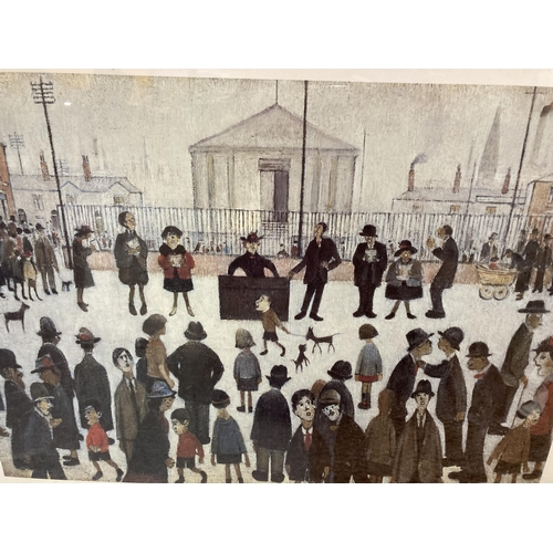 847 - A LARGE L S LOWRY PRINT 'THE PRAYER MEETING', 92CM X 72CM