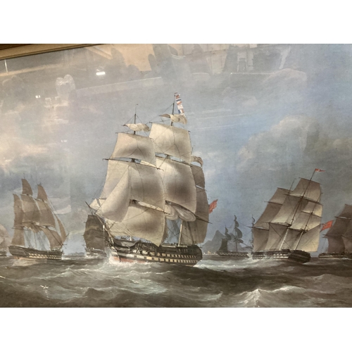 848 - A LARGE PRINT OF ROYAL NAVY WAR SHIPS, 95CM X 64CM