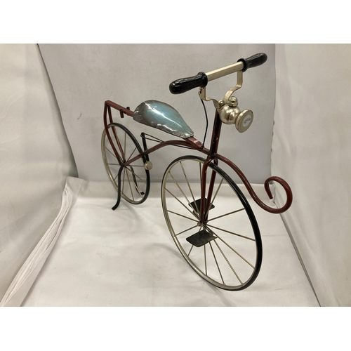 854 - A MODEL OF A BONESHAKER BICYCLE, HEIGHT 47CM, LENGTH 57CM