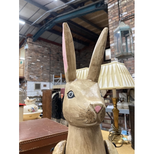 878 - A LARGE ARTICULATED WOODEN SHELF RABBIT, HEIGHT 74CM