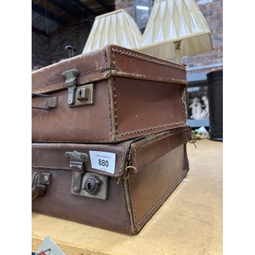 880 - TWO VINTAGE LEATHER EFFECT BRIEFCASES