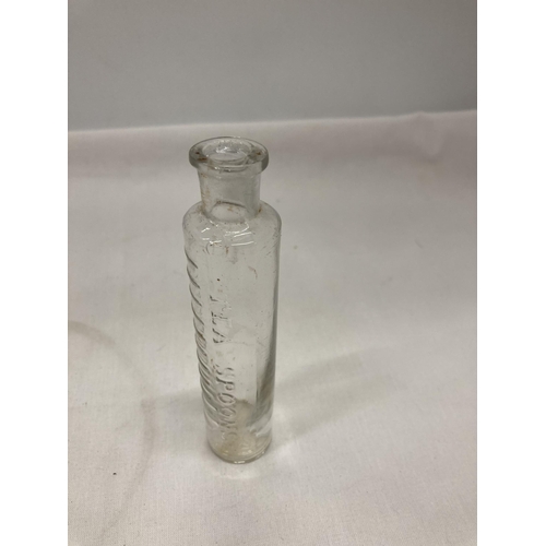 893 - A VINTAGE GLASS PHIAL FOR MEASURING TEASPOONS, HEIGHT 12CM