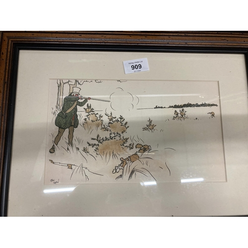 909 - THREE CECIL ALDIN PRINTS TO INCLUDE TWO FISHING AND ONE HUNTING