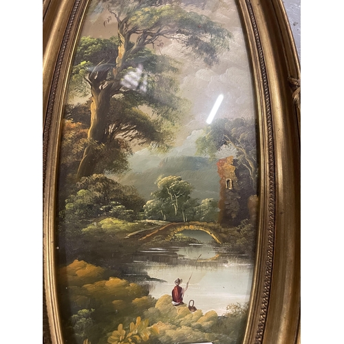 92 - A GILT FRAMED OIL ON CANVAS PAINTING OF A RIVER SCENE