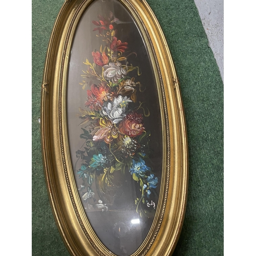 93 - A GILT FRAMED OIL ON CANVAS STILL LIFE PAINTING, INDISTINCTLY SIGNED