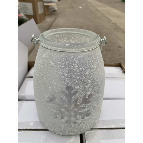 153 - SIX AS NEW AND BOXED 15CM FROSTED SNOWFLAKE JARS WITH TEN WARM WHITE COPPER WIRE LEDS BATTERY OPERAT... 