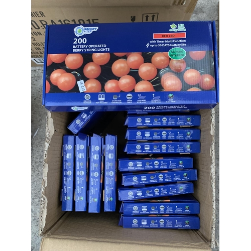 159 - SIXTEEN BOXES OF BERRY STRING LIGHTS WITH 200 RED LED BULBS AND TIMER FUNCTION BATTERY OPERATED. TO ... 