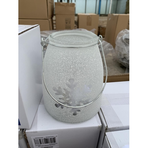 163 - SIX AS NEW AND BOXED 15CM FROSTED SNOWFLAKE JARS WITH TEN WARM WHITE COPPER WIRE LEDS BATTERY OPERAT... 