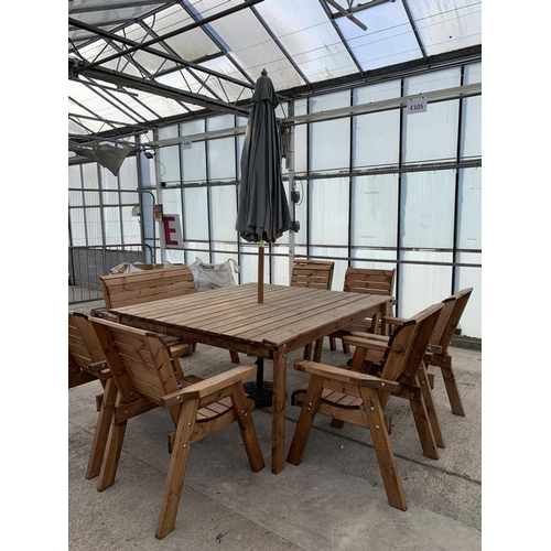 195 - A CHARLES TAYLOR AS NEW AND USED EX DISPLAY LARGE 8 SEATER TABLE WITH SIX CHAIRS AND A TWO SEATER BE... 