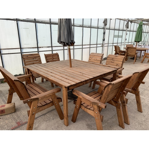 195 - A CHARLES TAYLOR AS NEW AND USED EX DISPLAY LARGE 8 SEATER TABLE WITH SIX CHAIRS AND A TWO SEATER BE... 