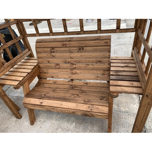 198 - AN AS NEW EX DISPLAY CHARLES TAYLOR TWO SEATER BENCH AND ARBOR WITH SIDE TABLES AND COVER + VAT