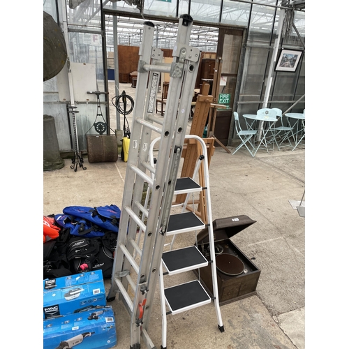 1843 - A FOUR RUNG STEP LADDER AND A MULTIFUNCTIONAL FOLDING LADDER