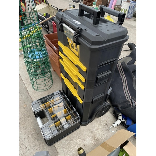 1848 - AN AS NEW WHEELED STANLEY TOOL BOX AND A WORKZONE SCREW BOX WITH SCREWS ETC