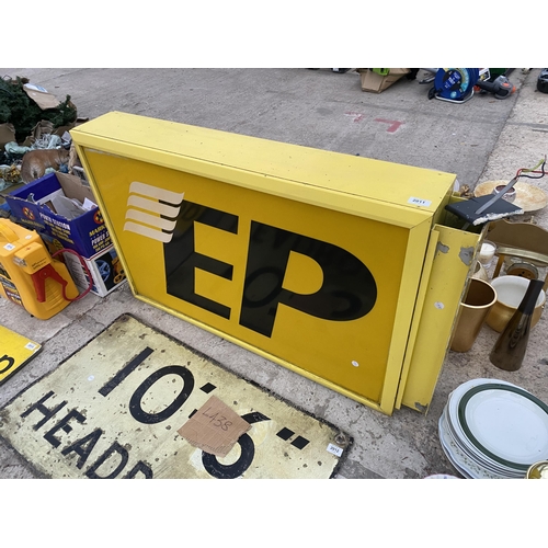 2011 - A LARGE DOUBLE SIDED ILLUMINATED 'EP' (EUROPEAN PETROL) LIGHT BOX SIGN