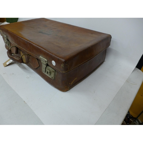 426 - A WORLD WAR II LEATHER SUITCASE, BELONG TO MAJOR M. FALLON, RAMC