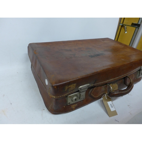 426 - A WORLD WAR II LEATHER SUITCASE, BELONG TO MAJOR M. FALLON, RAMC