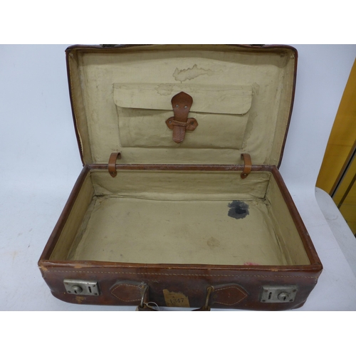 426 - A WORLD WAR II LEATHER SUITCASE, BELONG TO MAJOR M. FALLON, RAMC