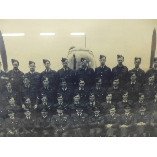 437 - TWO FRAMED PHOTOGRAPHS OF WORLD WAR II, RAF PERSONEL IN FRONT OF BOMBERS, 40 X 60CM AND 34 X 60 CM