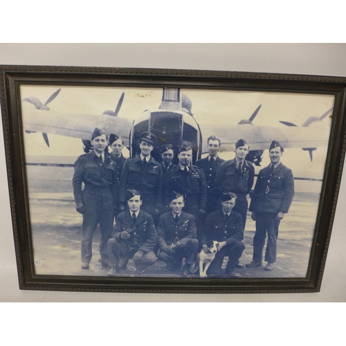 437 - TWO FRAMED PHOTOGRAPHS OF WORLD WAR II, RAF PERSONEL IN FRONT OF BOMBERS, 40 X 60CM AND 34 X 60 CM