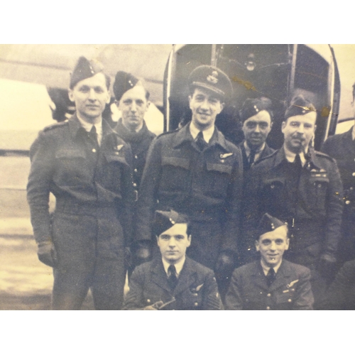 437 - TWO FRAMED PHOTOGRAPHS OF WORLD WAR II, RAF PERSONEL IN FRONT OF BOMBERS, 40 X 60CM AND 34 X 60 CM