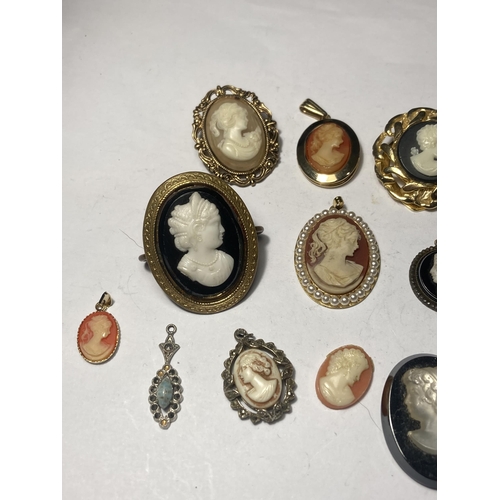 689 - VARIOUS CAMEO ITEMS TO INCLUDE BROOCHES, SCARF RINGS, EARRINGS AND FURTHE ITEMS